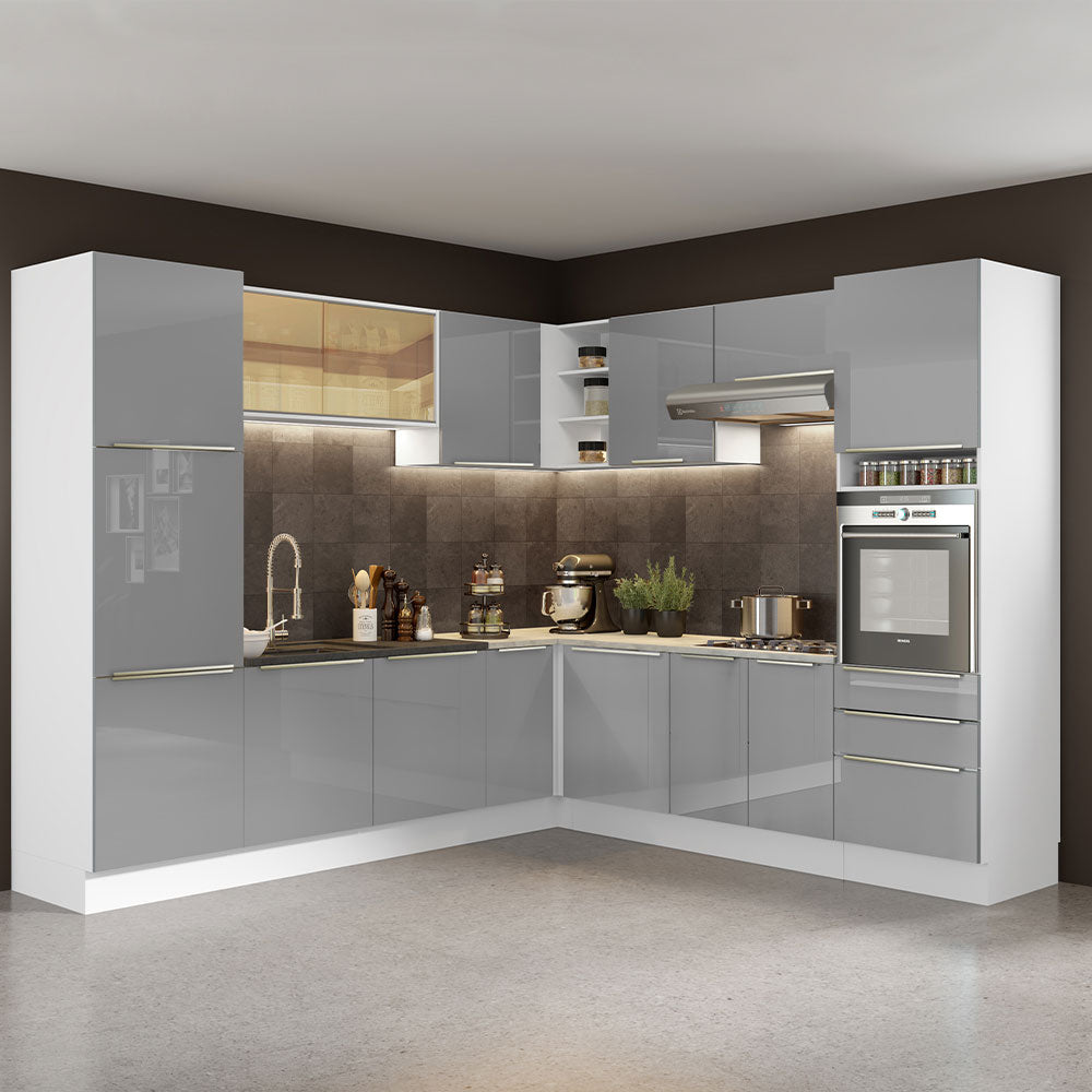 Combo completo de Cocina Esquinero 546cm Blanco/Gris Lux Madesa 03