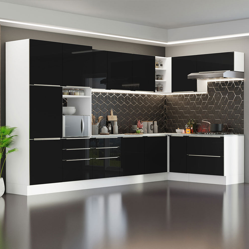 Combo completo de Cocina Esquinero 546cm Blanco/Negro Lux Madesa 05