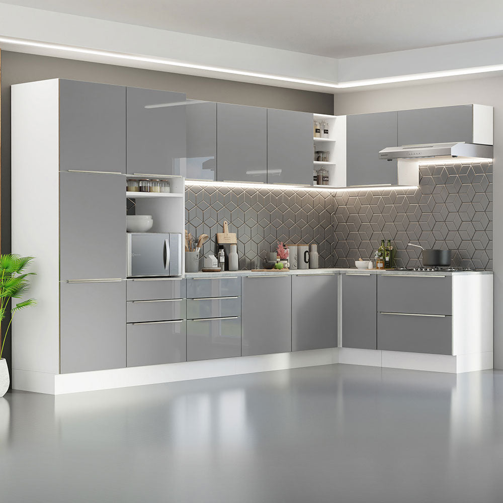 Combo completo de Cocina Esquinero 546cm Blanco/Gris Lux Madesa 05