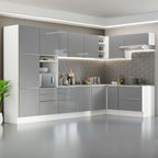 Combo completo de Cocina Esquinera 546 cm 12 Puertas 8 Cajones Blanco/Gris Lux Madesa
