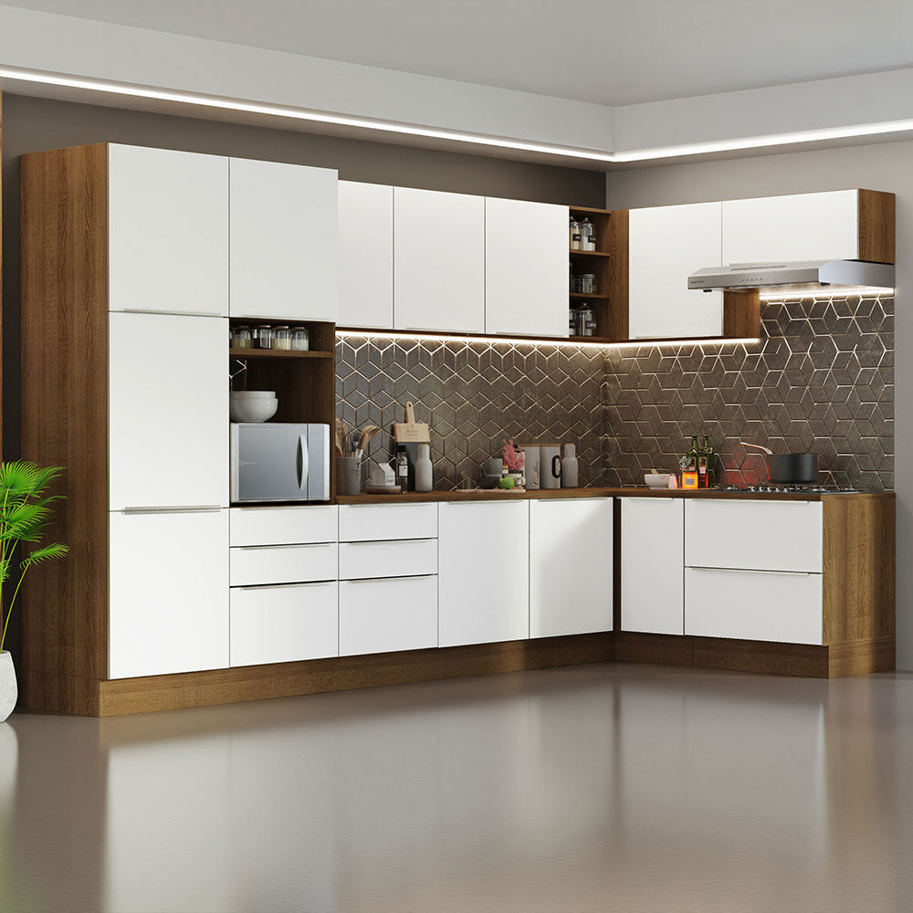 Combo Completo de Cocina Esquinera 546 x 60 cm Marrón/Blanco Aterciopelado Lux Madesa 05