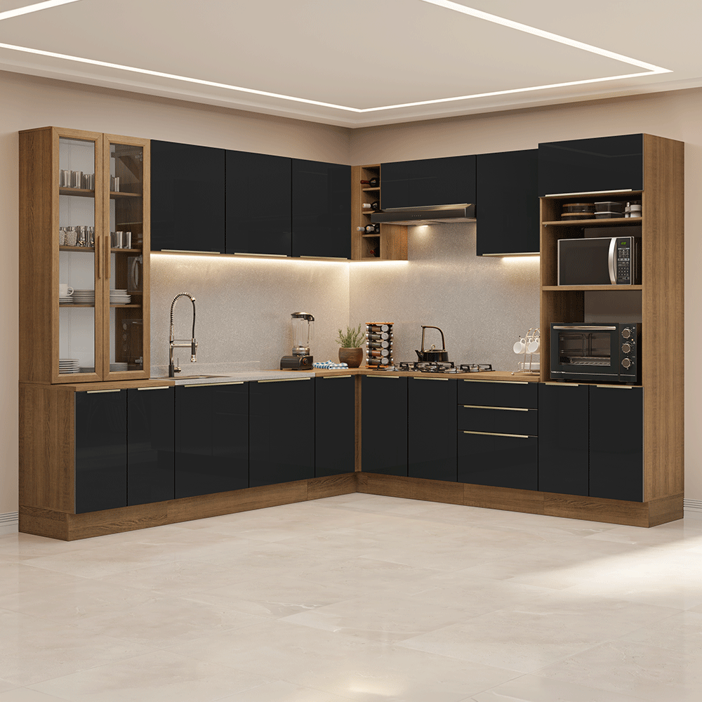 Combo completo de Cocina Esquinero 549 cm Marrón/Negro Lux Madesa 01