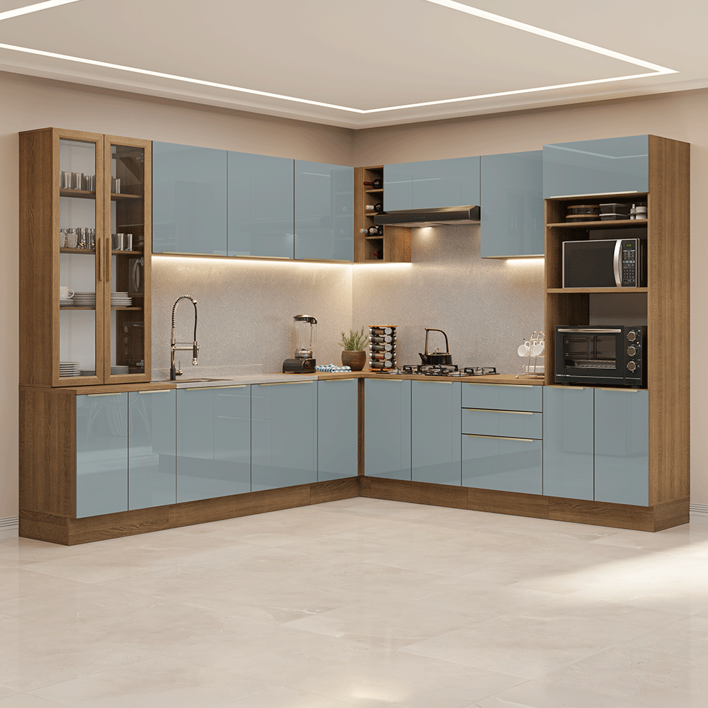 Combo completo de Cocina Esquinero 549 cm Marrón/Gris Lux Madesa 01