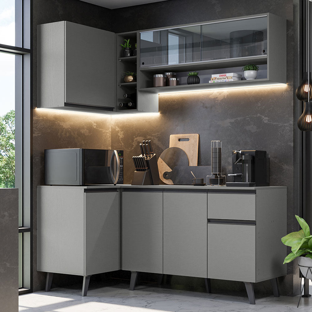 Combo Completo de Cocina Esquinera 265 cm Gris Nice Madesa 01