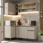 Combo completo de Cocina Esquinera Nice 265 cm 7 Puertas 1 Cajón (Con Mesada) Crema 01 Madesa