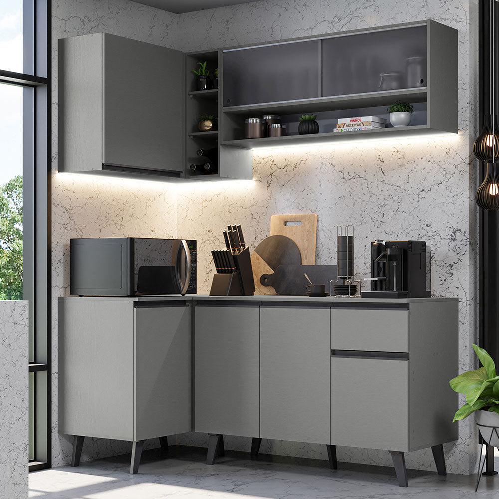 Combo Completo de Cocina Esquinera 265 cm Gris Nice Madesa 02