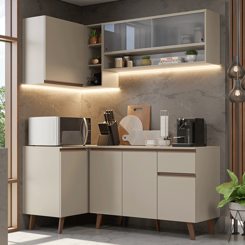 Combo de Cocina Esquinero 265 cm Con Patas Nice Crema 02