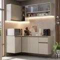 Combo completo de Cocina Esquinera Flotante Nice 265 cm 7 Puertas 1 Cajón (Con Mesada) Crema 03 Madesa