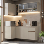 Combo completo de Cocina Esquinera Flotante Nice 265 cm 7 Puertas 1 Cajón (Con Mesada) Crema 03 Madesa