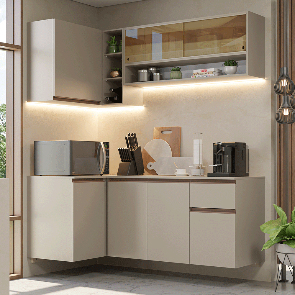 Combo de Cocina Esquinero 265 cm Sin Patas Nice Crema 04