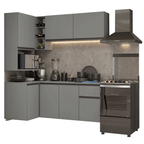 Combo completo de Cocina Esquinera Flotante 265 cm 7 Puertas 1 Cajón Gris Nice Madesa