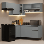 Combo completo de Cocina Esquinera Flotante 325 cm 8 Puertas 1 Cajón Gris Nice Madesa