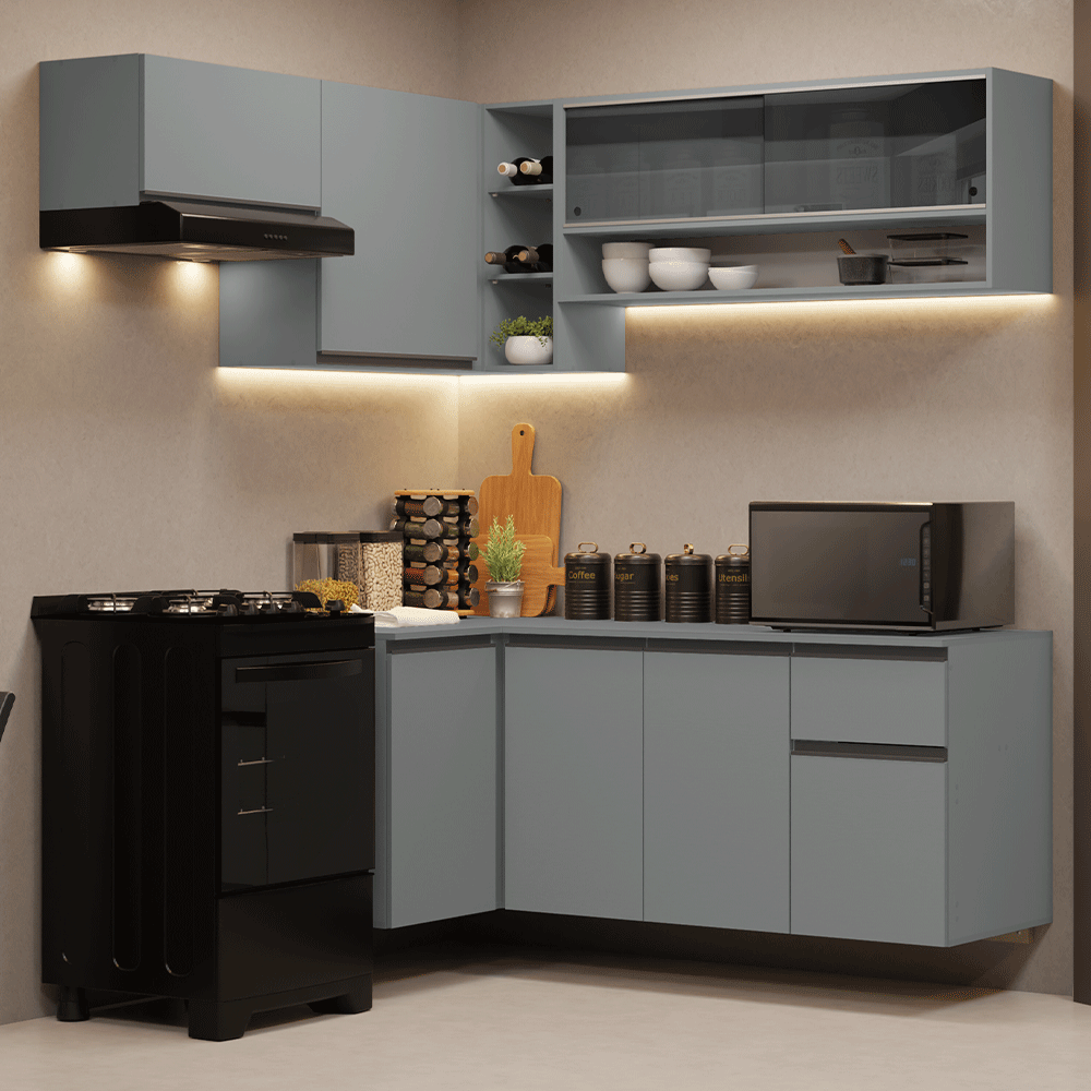Combo completo de Cocina Esquinera Flotante 325cm Gris Nice Madesa 02