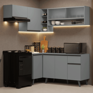 Combo completo de Cocina Esquinera 325 cm 8 Puertas 1 Cajón Gris Nice Madesa