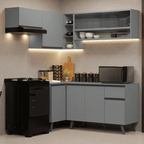 Combo completo de Cocina Esquinera 325 cm 8 Puertas 1 Cajón Gris Nice Madesa