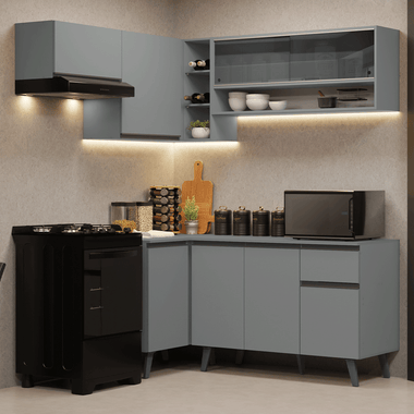 Combo completo de Cocina Esquinera 325 cm 8 Puertas 1 Cajón Gris Nice Madesa