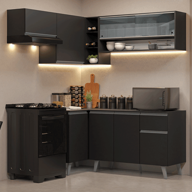 Combo completo de Cocina Esquinera 325 cm 8 Puertas 1 Cajón Negro Nice Madesa
