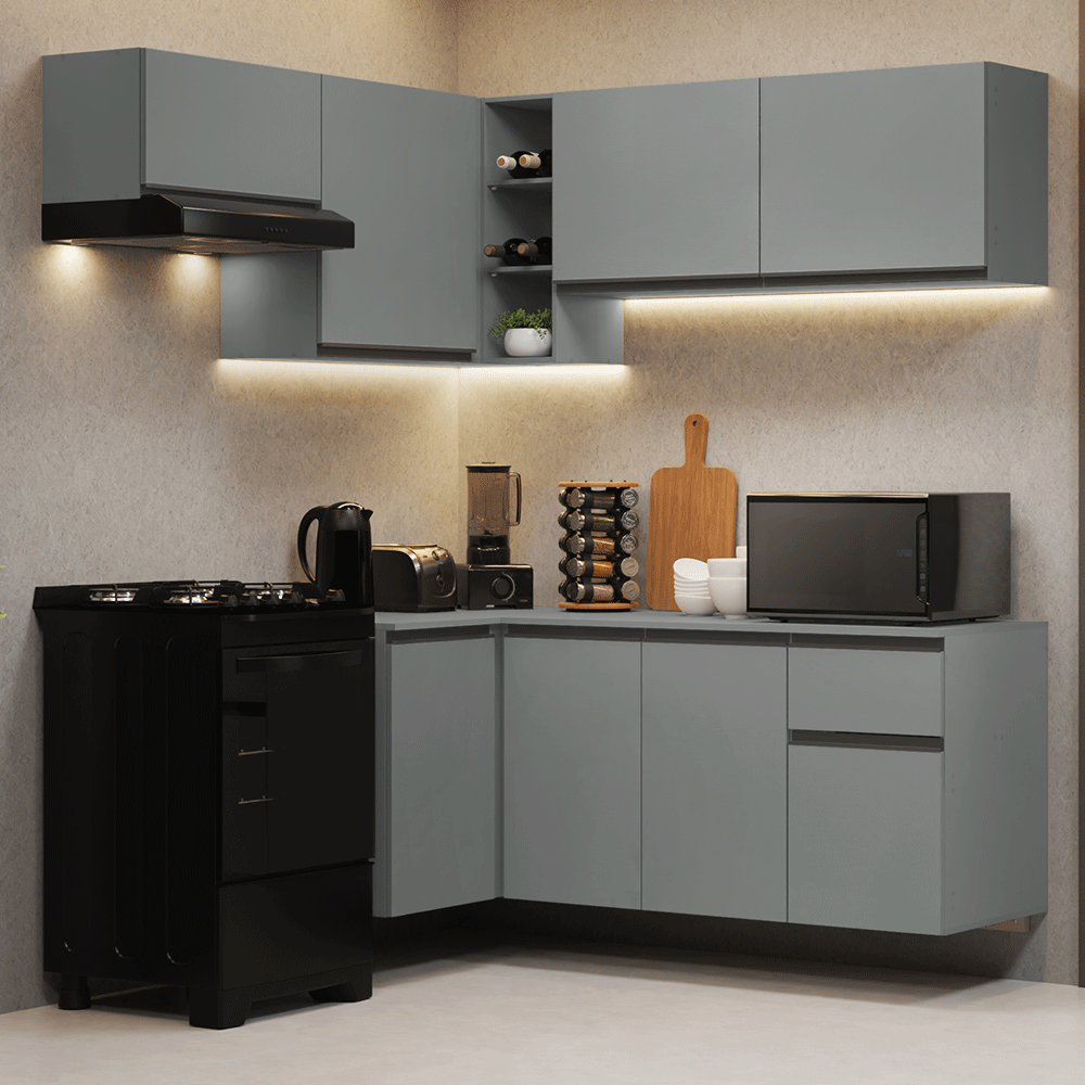 Combo completo de Cocina Esquinera Flotante 325cm Gris Nice Madesa 05