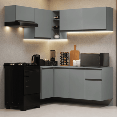 Combo completo de Cocina Esquinera Flotante 325 cm 8 Puertas 1 Cajón Gris Nice Madesa