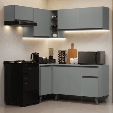 Combo completo de Cocina Esquinera 325 cm 8 Puertas 1 Cajón Gris Nice Madesa