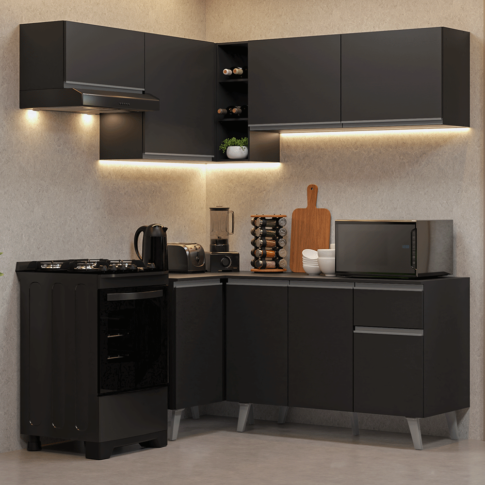 Combo Completo de Cocina Esquinera 325 cm Negro Nice Madesa 06