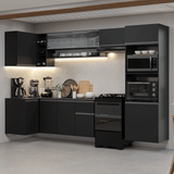 Combo Completo de Cocina Esquinera Flotante 385 cm Negro Nice Madesa 02