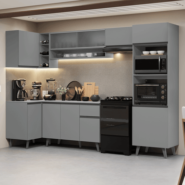 Combo completo de Cocina Esquinera 385 cm 10 Puertas 1 Cajón Gris Nice Madesa