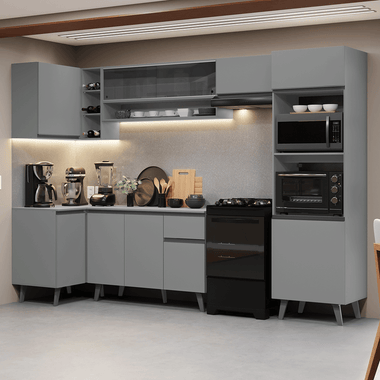 Combo completo de Cocina Esquinera 385 cm 10 Puertas 1 Cajón Gris Nice Madesa