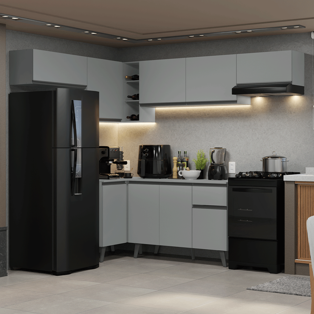 Combo Cocina esquinero Flotante 405cm Gris Nice Madesa 01