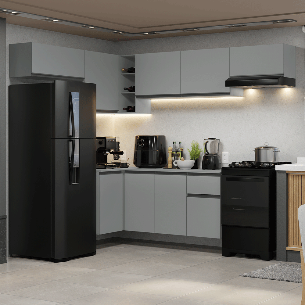 Combo Cocina esquinero Flotante 405cm Gris Nice Madesa 01