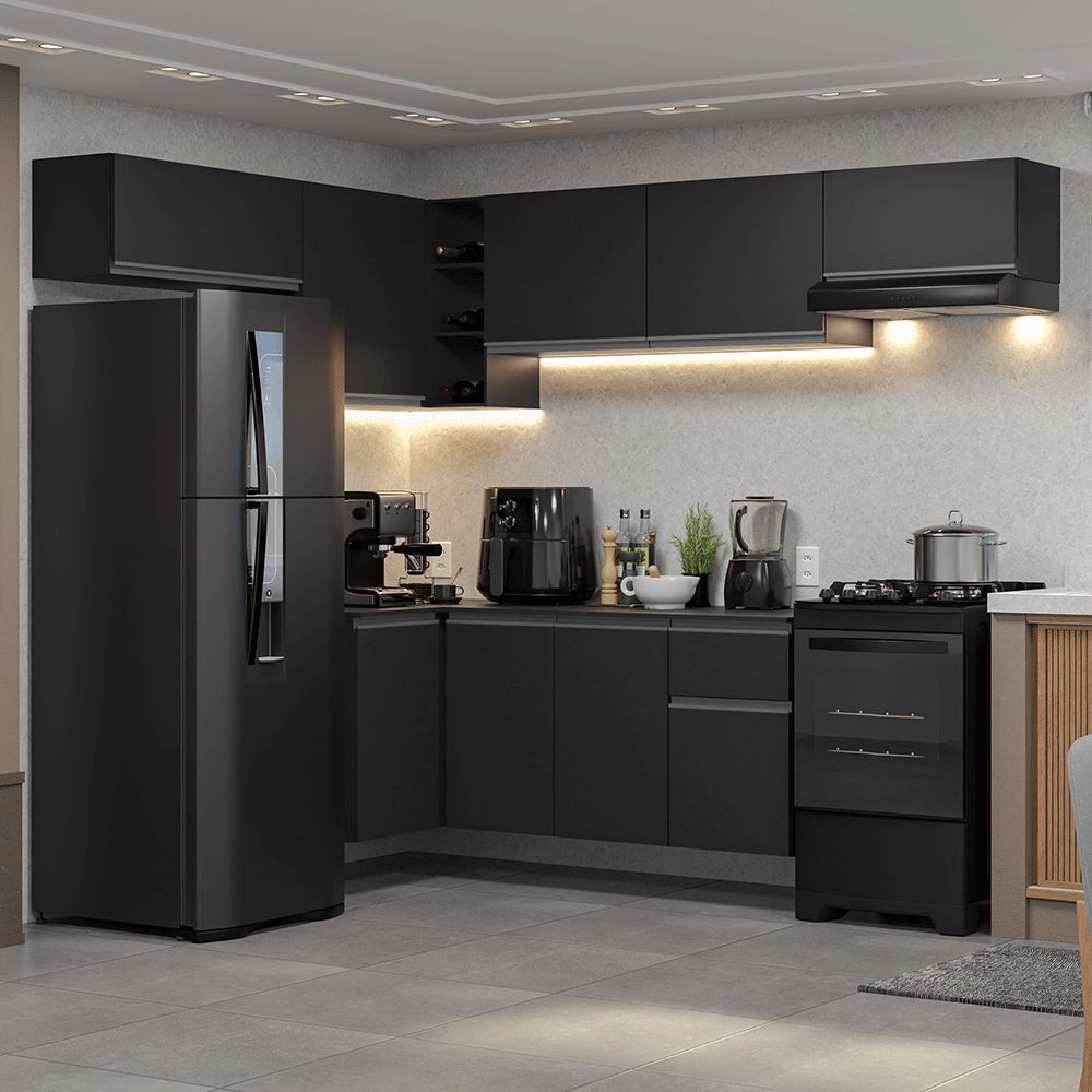 Combo Completo de Cocina Esquinera Flotante 405 cm Negro Nice Madesa 01