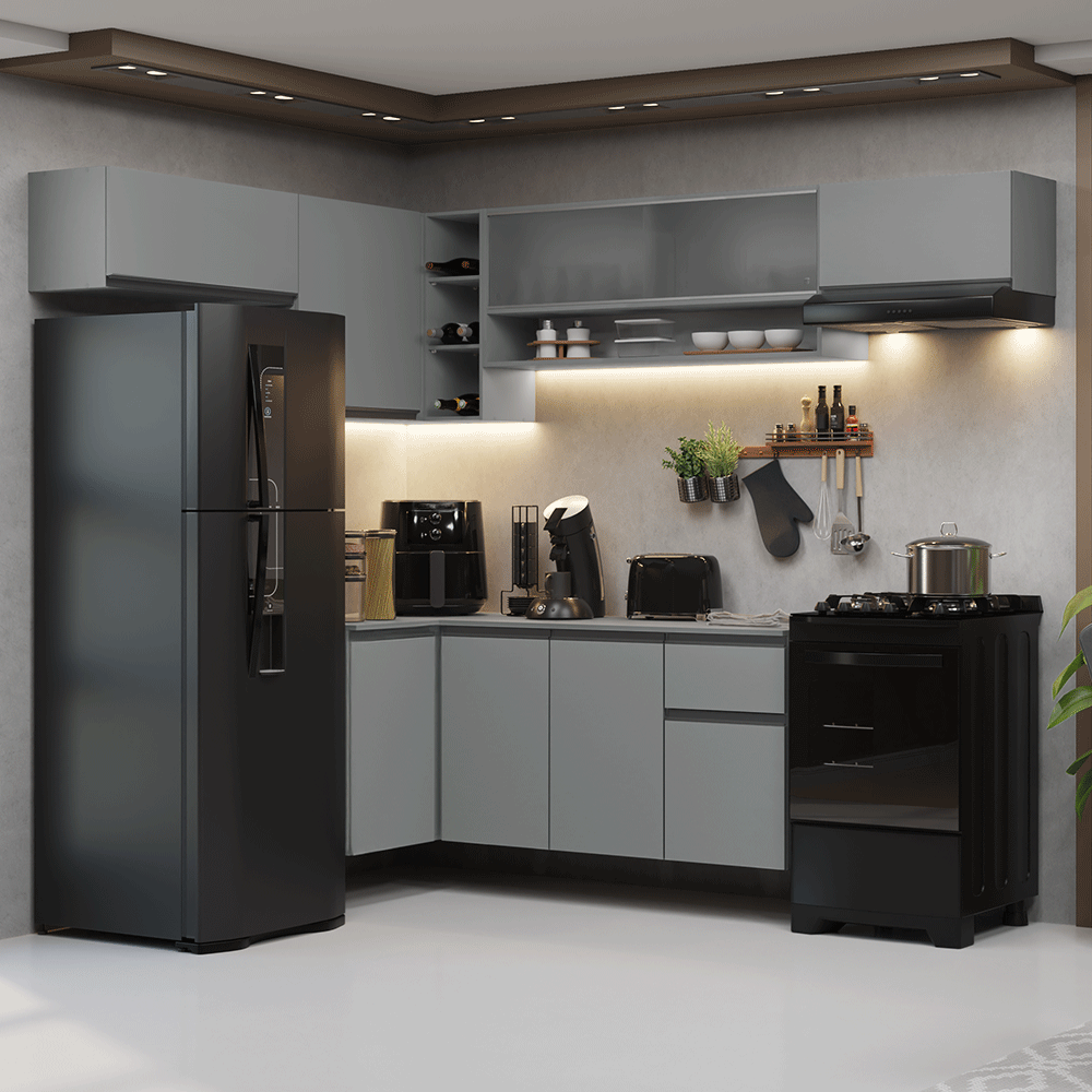 Combo completo de Cocina Esquinera Flotante 405cm Gris Nice Madesa 03