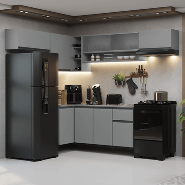 Combo completo de Cocina Esquinera Flotante 405 cm 9 Puertas 1 Cajón Gris Nice Madesa