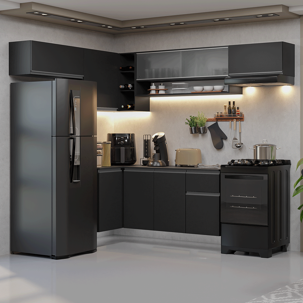 Combo Completo de Cocina Esquinera Flotante 405 cm Negro Nice Madesa 03