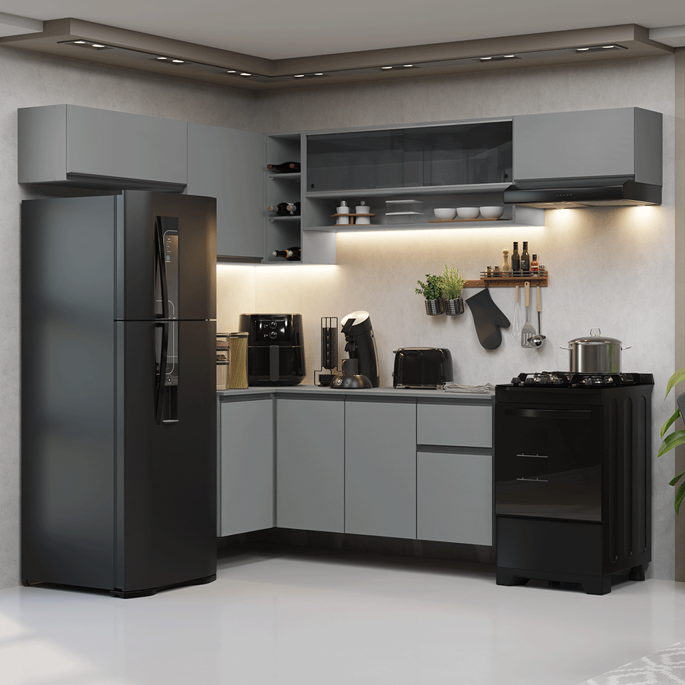 Combo completo de Cocina Esquinera Flotante 405cm Gris Nice Madesa 04