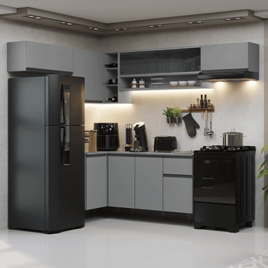 Combo completo de Cocina Esquinera Flotante 405 cm 9 Puertas 1 Cajón Gris Nice Madesa