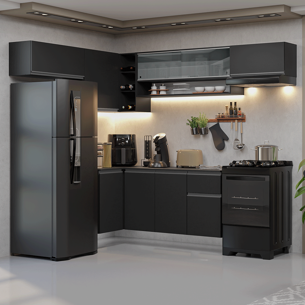 Combo Completo de Cocina Esquinera Flotante 405 cm Negro Nice Madesa 04