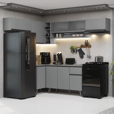 Combo completo de Cocina Esquinera 405 cm 9 Puertas 1 Cajón Gris Nice Madesa