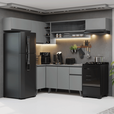 Combo completo de Cocina Esquinera 405 cm 9 Puertas 1 Cajón Gris Nice Madesa