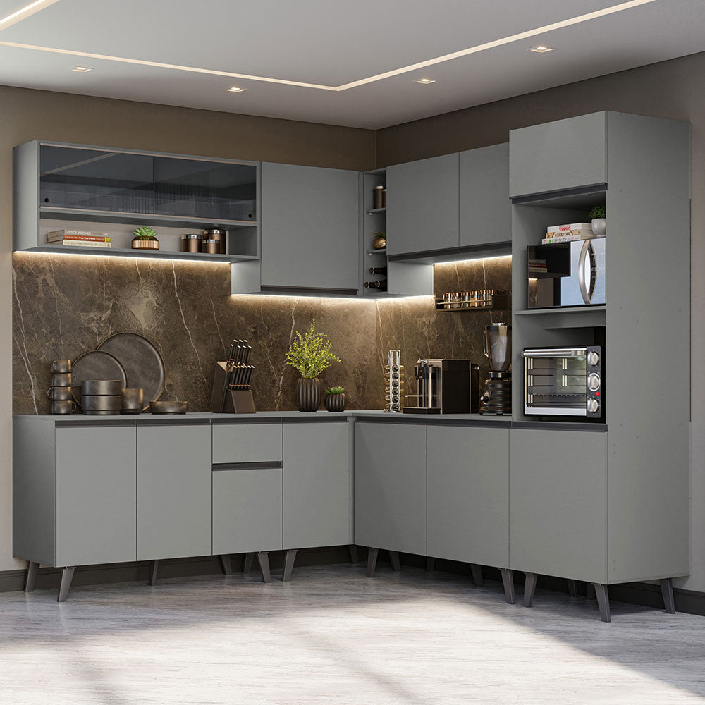 Combo Completo de Cocina Esquinera 445 cm Gris Nice Madesa 01