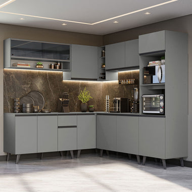 Combo completo de Cocina Esquinera 445 cm 13 Puertas 1 Cajón Gris Nice Madesa