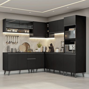 Combo completo de Cocina Esquinera 445 cm 13 Puertas 1 Cajón Negro Nice Madesa 01