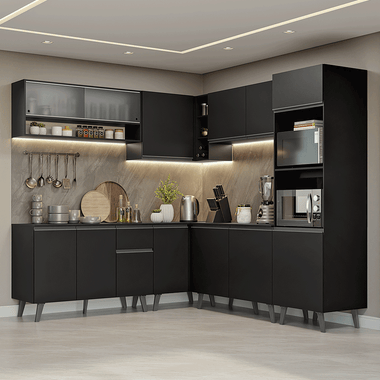 Combo completo de Cocina Esquinera 445 cm 13 Puertas 1 Cajón Negro Nice Madesa 02