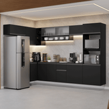 Combo Completo de Cocina Esquinera Flotante 465 cm Negro Nice Madesa 02