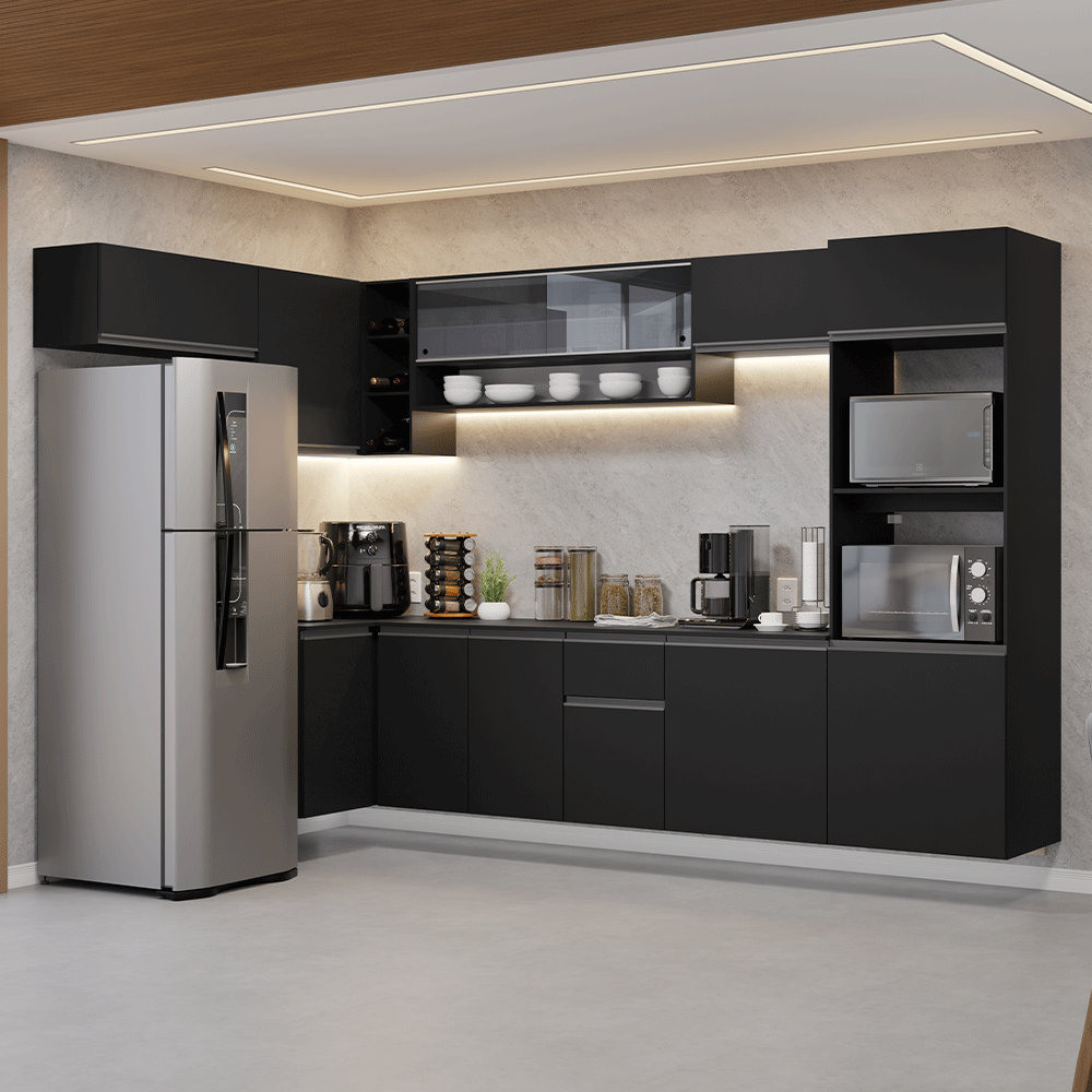 Combo completo de Cocina Esquinero Flotante 465 cm Negro Nice Madesa 03