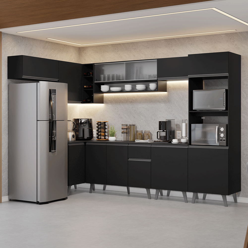 Combo Completo de Cocina Esquinera 465 cm Negro Nice Madesa 04