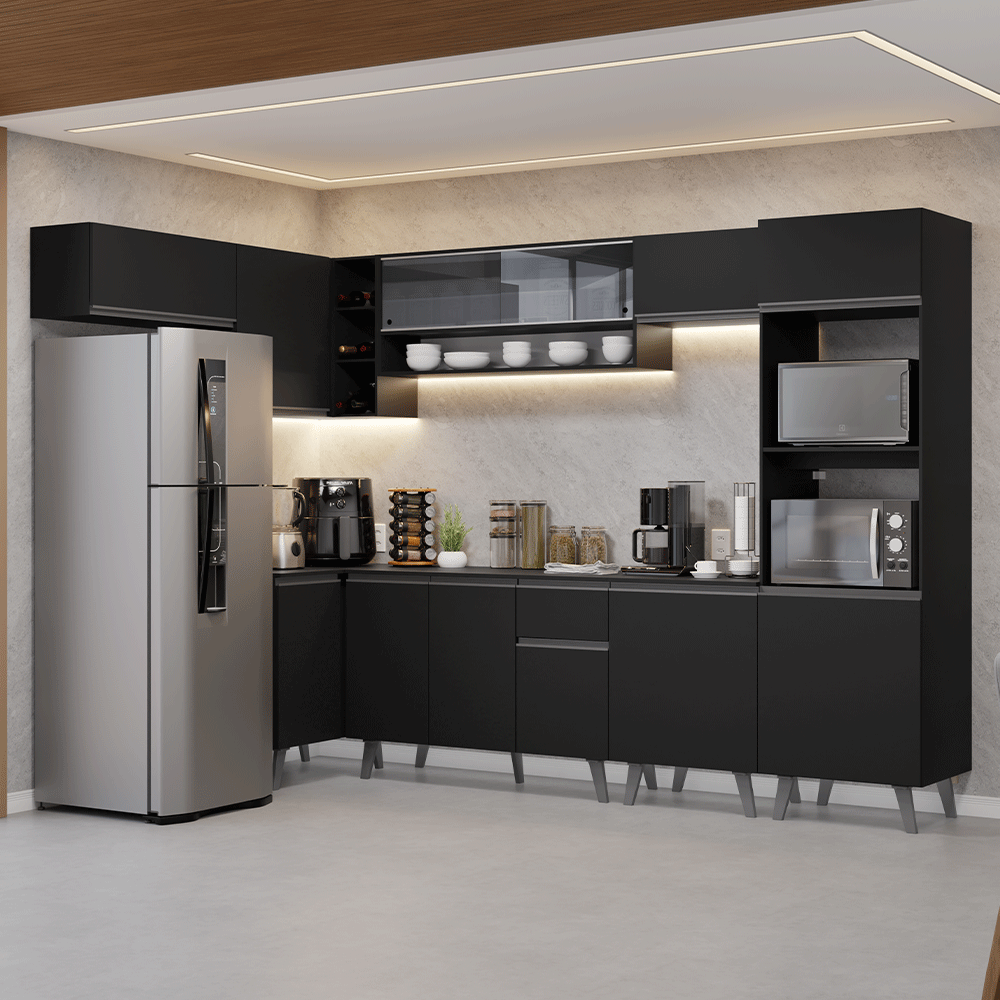 Combo Completo de Cocina Esquinera 465 cm Negro Nice Madesa 05