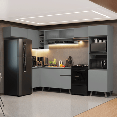 Combo completo de Cocina Esquinera 465 cm 12 Puertas 1 Cajón Gris Nice Madesa