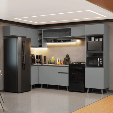 Combo completo de Cocina Esquinera 465 cm 12 Puertas 1 Cajón Gris Nice Madesa