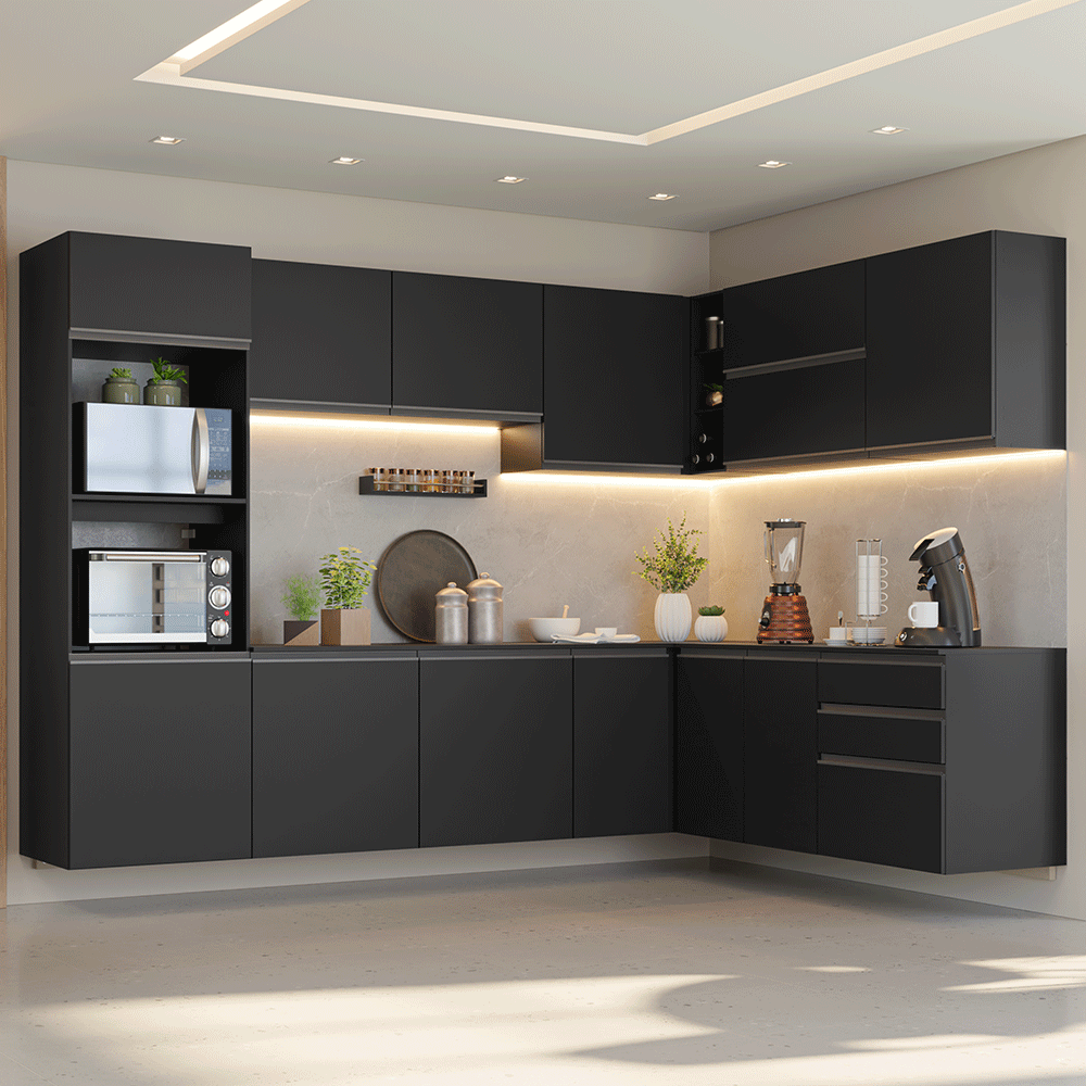 Combo completo de Cocina Esquinero 465 cm Flotante Negro Nice Madesa 10